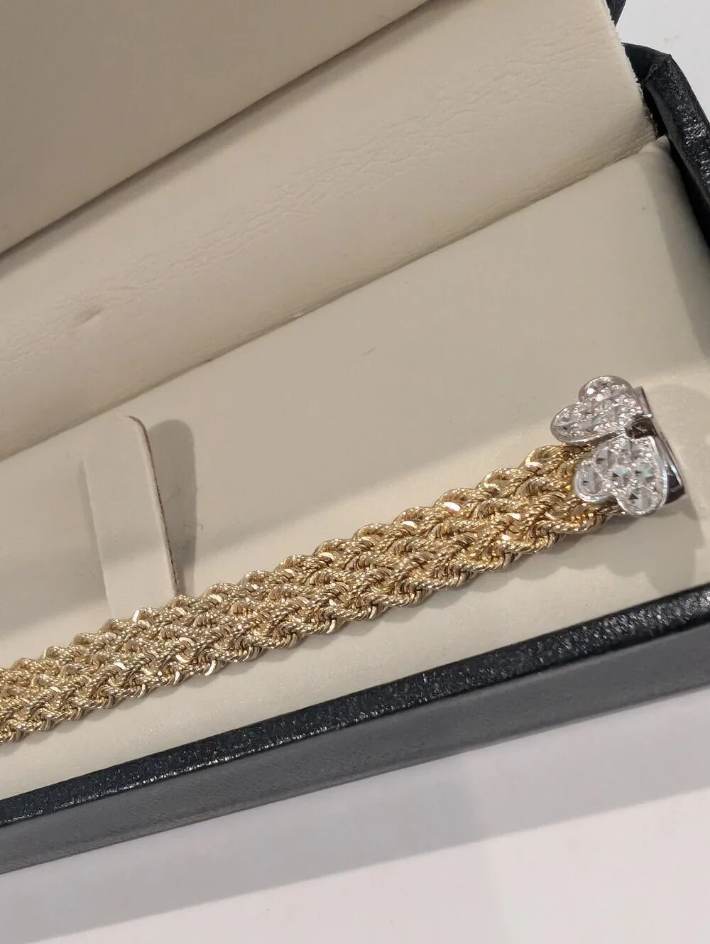 NWT Gold Plate Basketweave + Silver AuraGento Bracelet With Floral Clasp In Box